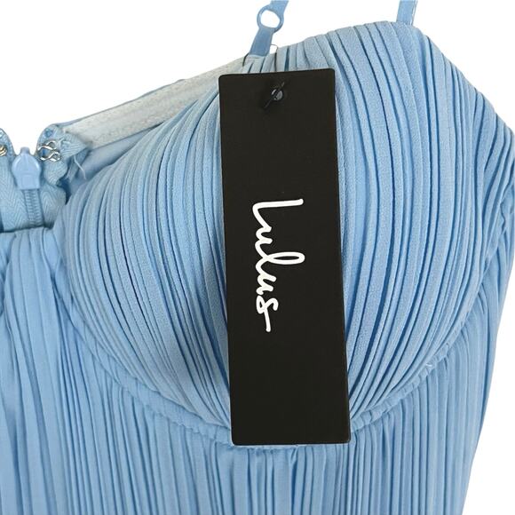 NWT Lulus Admirable Elegance Light Blue Pleated Bustier Maxi Dress Size Small - Picture 8 of 10